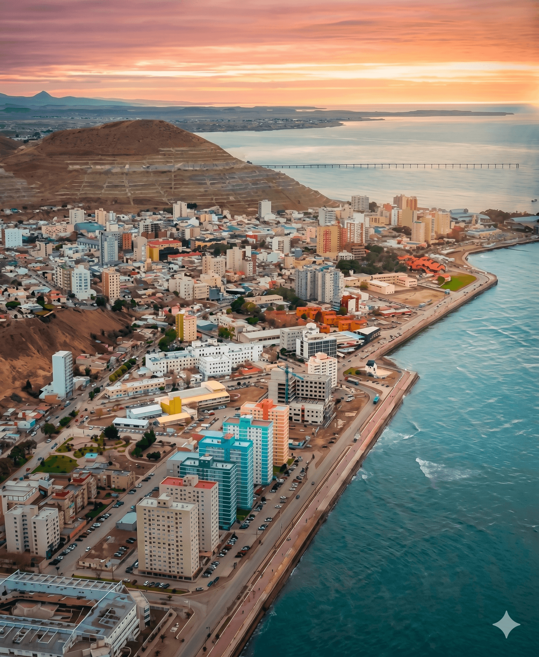 Vista panorámica de Comodoro Rivadavia al atardecer